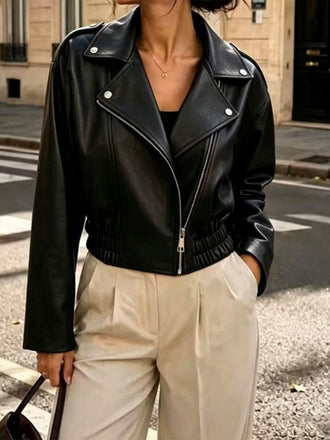 Veste Moto Courte en Similicuir à Col et Ourlet Élastiqué Années 1950 - 2