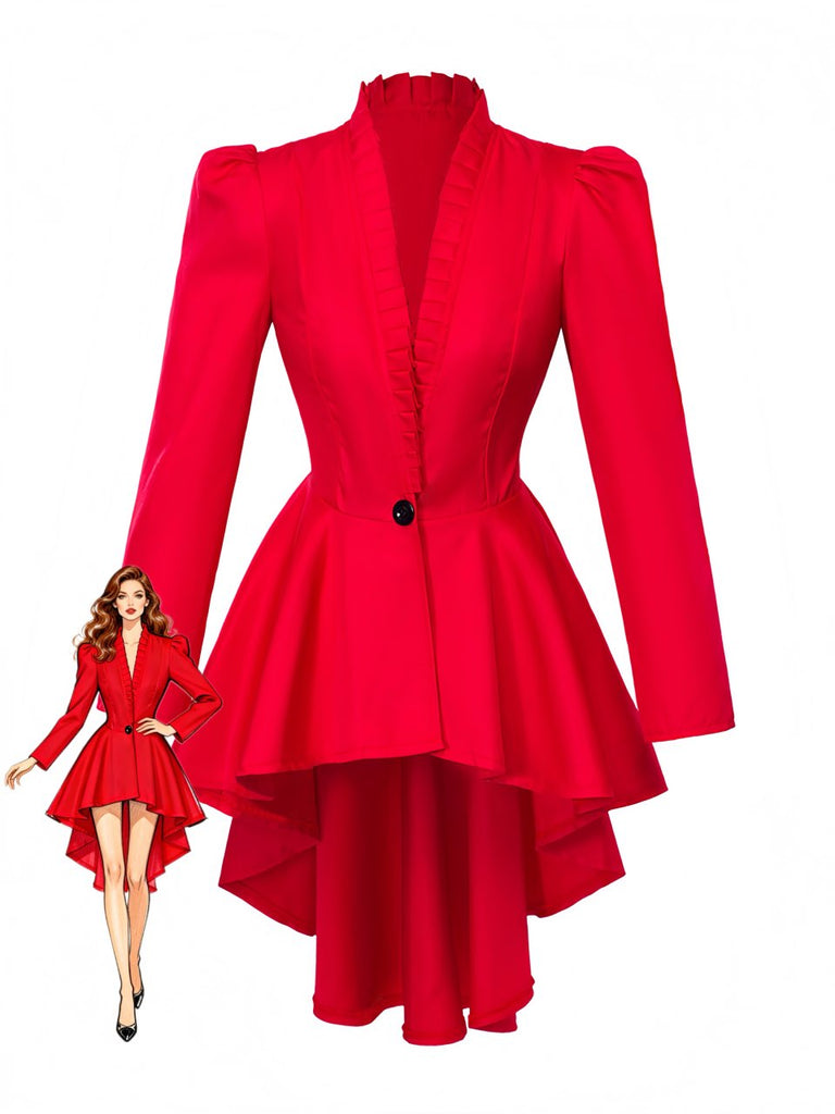 Veste queue-de-pie à col montant, volants et laçage corset au dos années 1970 - 1