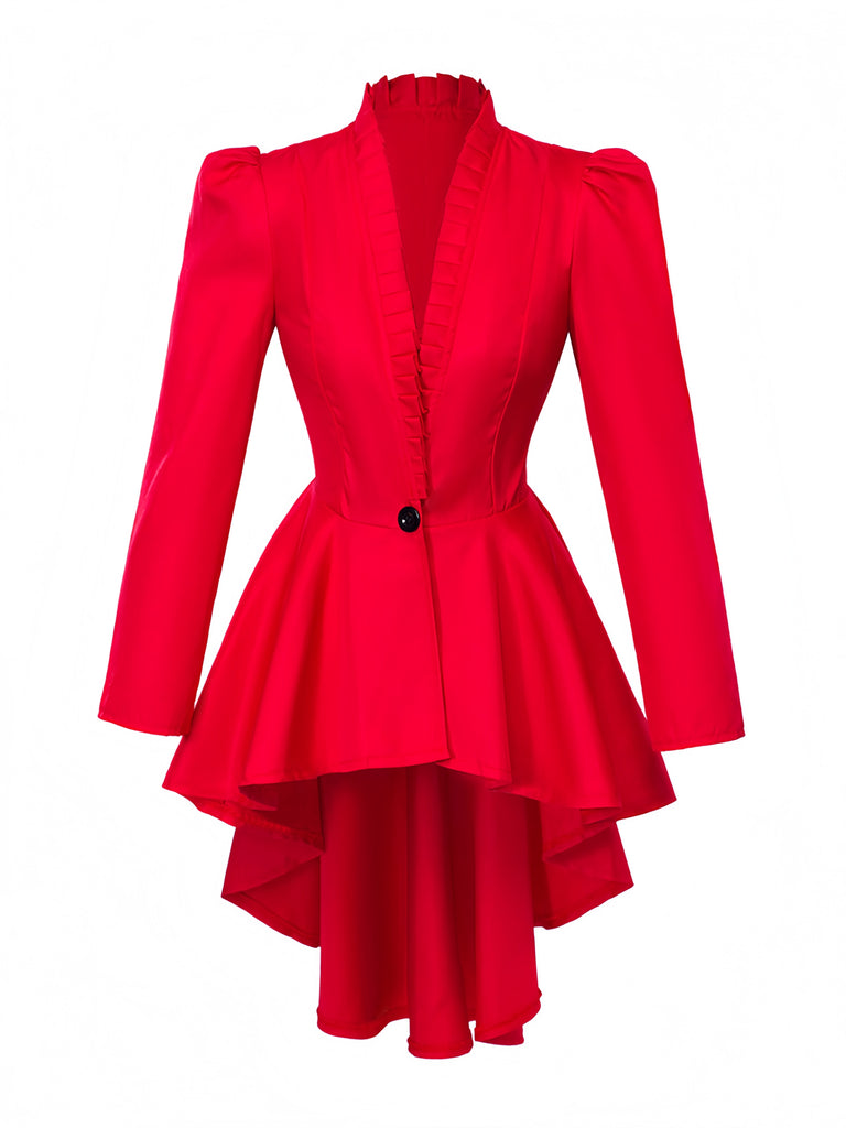 Veste queue-de-pie à col montant, volants et laçage corset au dos années 1970 - 2