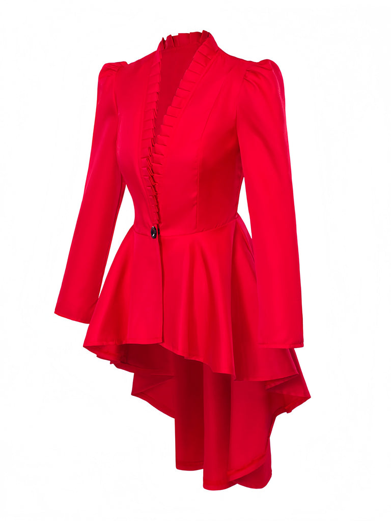Veste queue-de-pie à col montant, volants et laçage corset au dos années 1970 - 4