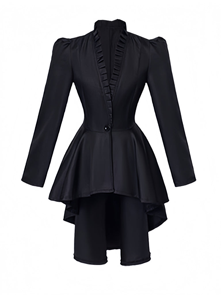 Veste queue-de-pie à col montant, volants et laçage corset au dos années 1970 - 5