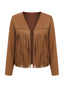 Veste western daim marron ornée clous et franges années 1970