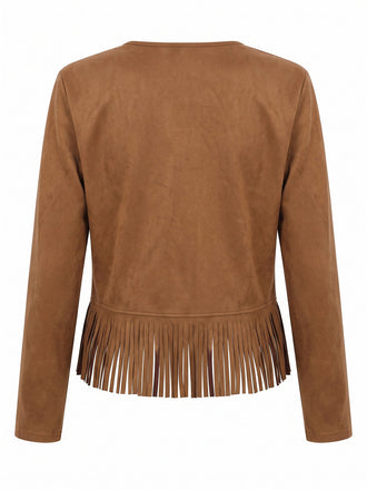 Veste western marron en suédine à clous et franges années 1970 - 2