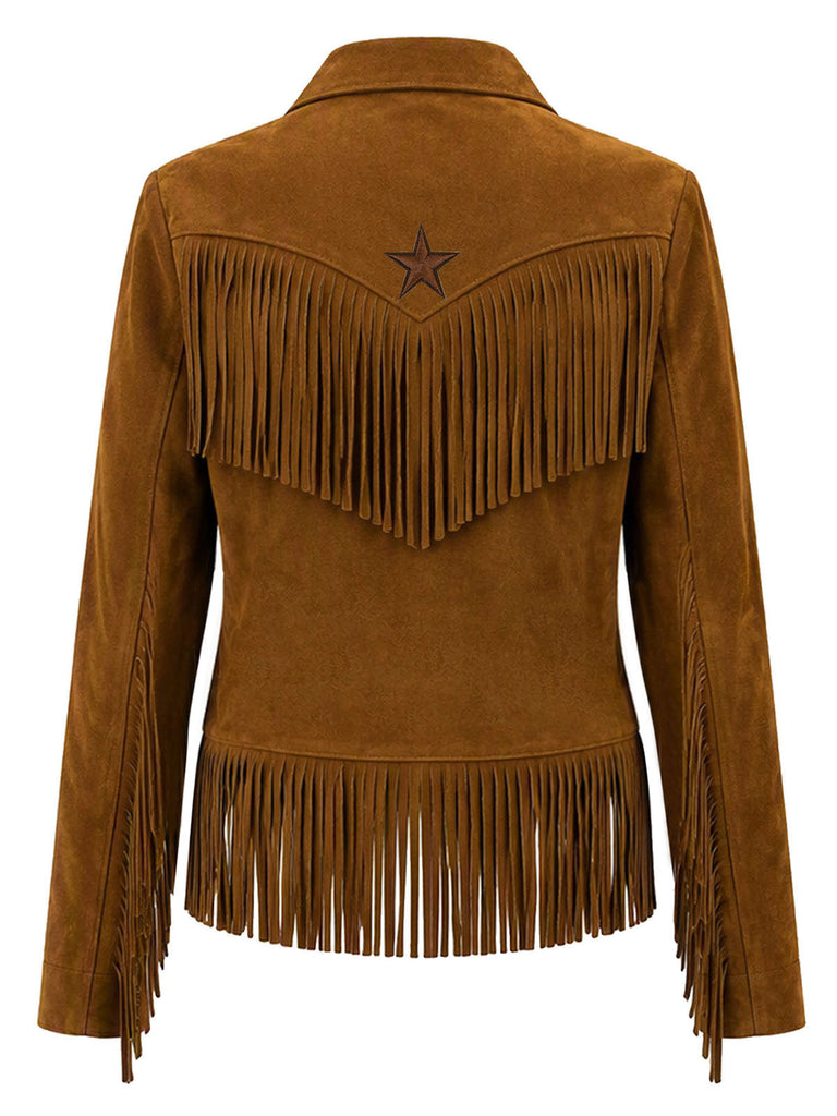 [Prévente] Veste western marron en suédine à étoiles et franges années 1970 - 4