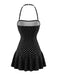 Noir à Pois Halter Dos Nu Maillot de Bain à Jupe Années 1950 2