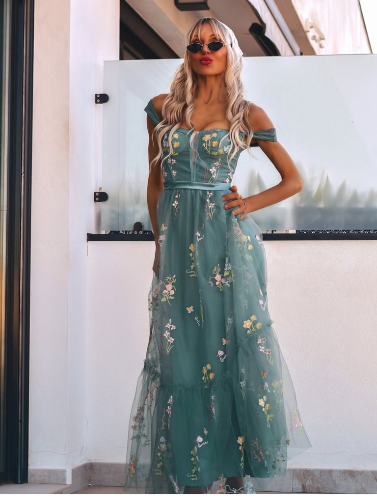 Robe en maille florale à lacets et baleines des années 1930