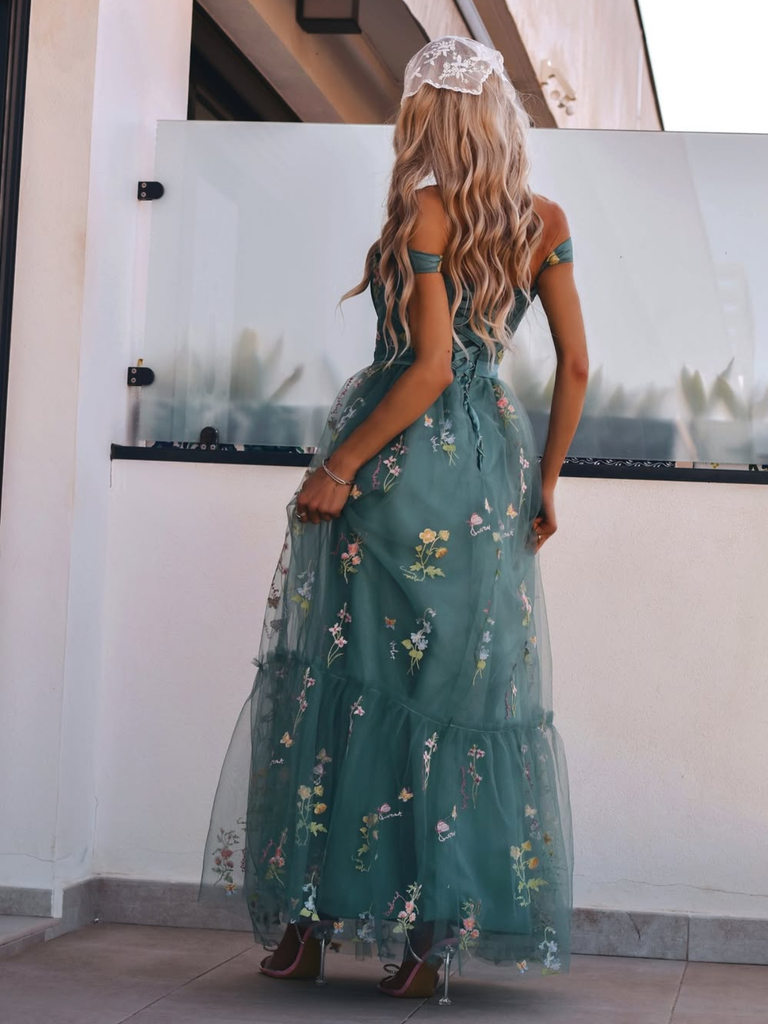 Robe en maille florale à lacets et baleines des années 1930