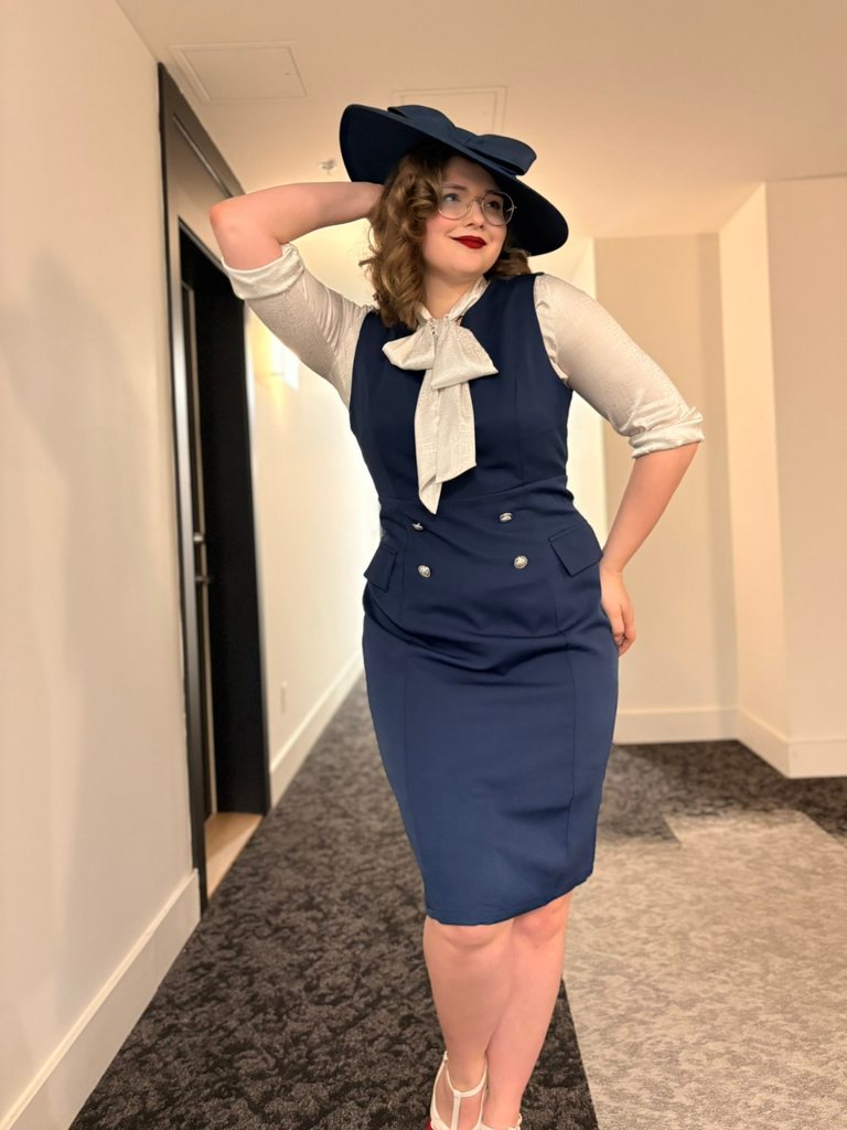 2PCS Robe Crayon Vintage Année 60 avec Cape Bleu