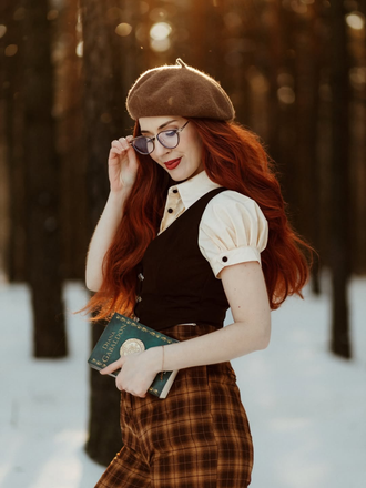 Combinaison faux 3 pièces à carreaux marron des années 1930 avec nœud