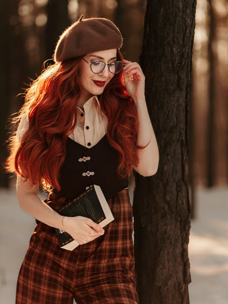 Combinaison faux 3 pièces à carreaux marron des années 1930 avec nœud