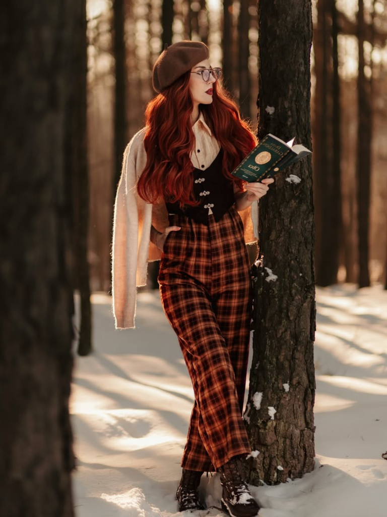 Combinaison faux 3 pièces à carreaux marron des années 1930 avec nœud