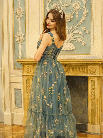 Robe en maille florale à lacets et baleines des années 1930