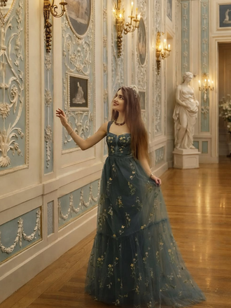 Robe en maille florale à lacets et baleines des années 1930