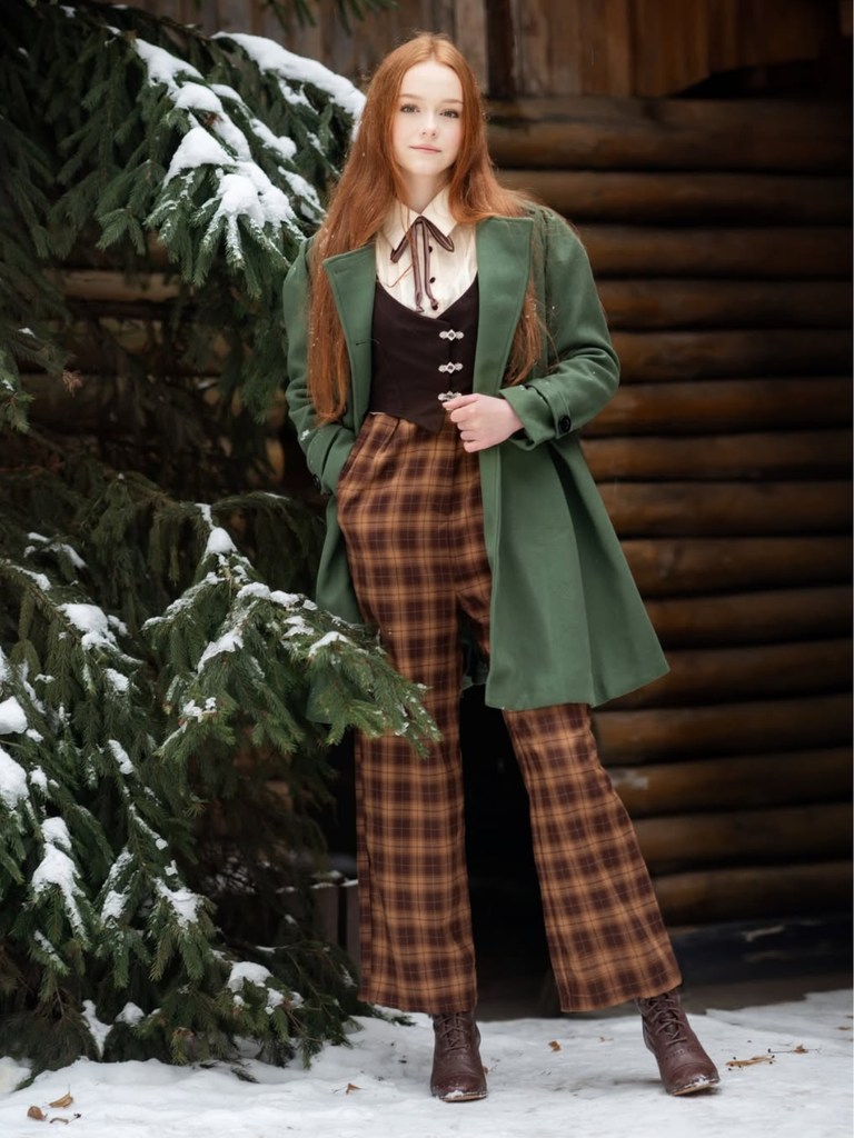 [Prévente] Combinaison faux 3 pièces à carreaux marron des années 1930 avec nœud