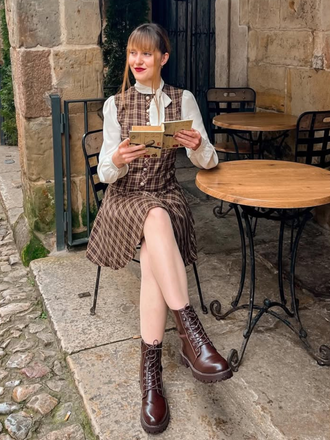 Robe trapèze marron à carreaux avec nœud années 1960