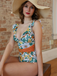 Maillot de bain à volants tournesols avec ceinture anneaux des années 1950
