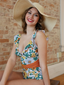 Maillot de bain à volants tournesols avec ceinture anneaux des années 1950