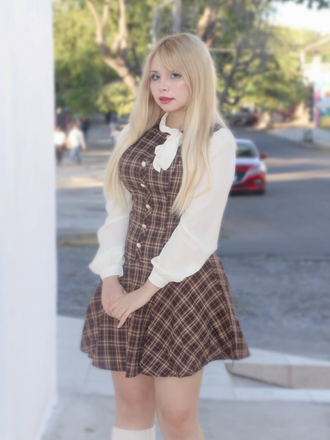 Robe trapèze marron à carreaux avec nœud années 1960