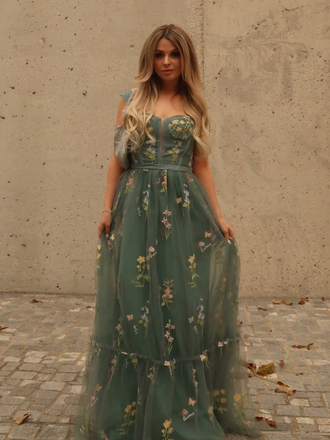 Robe en maille florale à lacets et baleines des années 1930