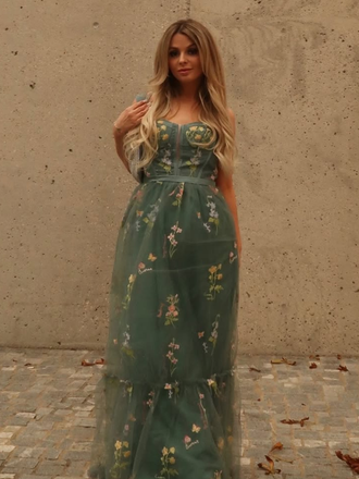 Robe en maille florale à lacets et baleines des années 1930