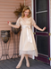 Robe de cocktail champagne en tulle satiné 1950s