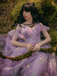 Robe fendue violette tulle fleurs 1970s