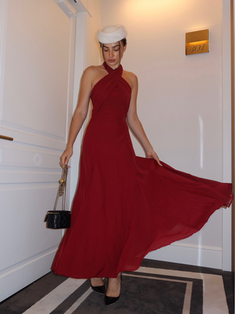 Robe convertible à col licou croisée en mousseline de soie années 1930