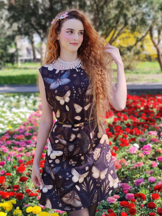 Robe trapèze noire motif papillon et sorcière des années 1960