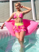 Bikini marron imprimé floral volanté années 1960
