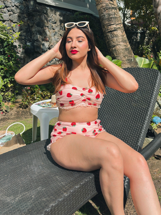 Ensemble Tankini Cami Fraise en Dentelle
