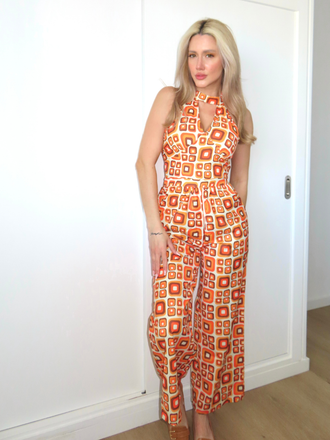 [Prévente] Combinaison hippie géométrique col trou de serrure années 1960