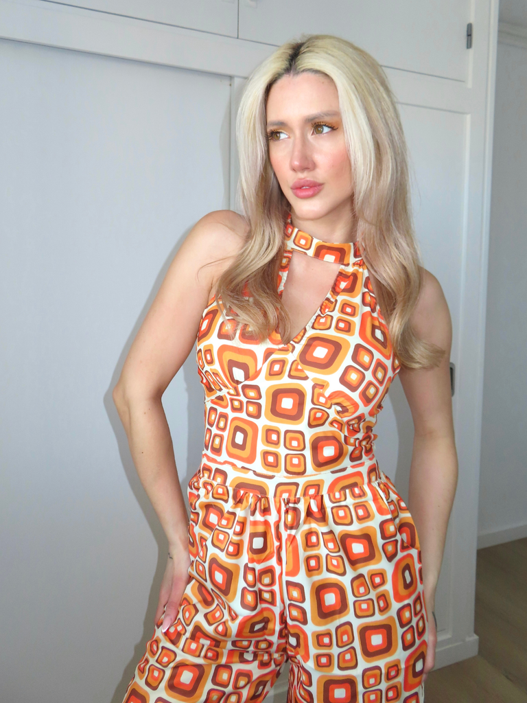 [Prévente] Combinaison hippie géométrique col trou de serrure années 1960