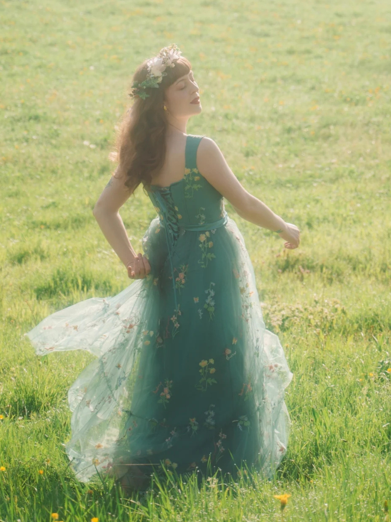 Robe en maille florale à lacets et baleines des années 1930