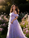 Robe fendue violette tulle fleurs 1970s