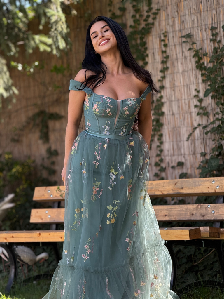 Robe en maille florale à lacets et baleines des années 1930