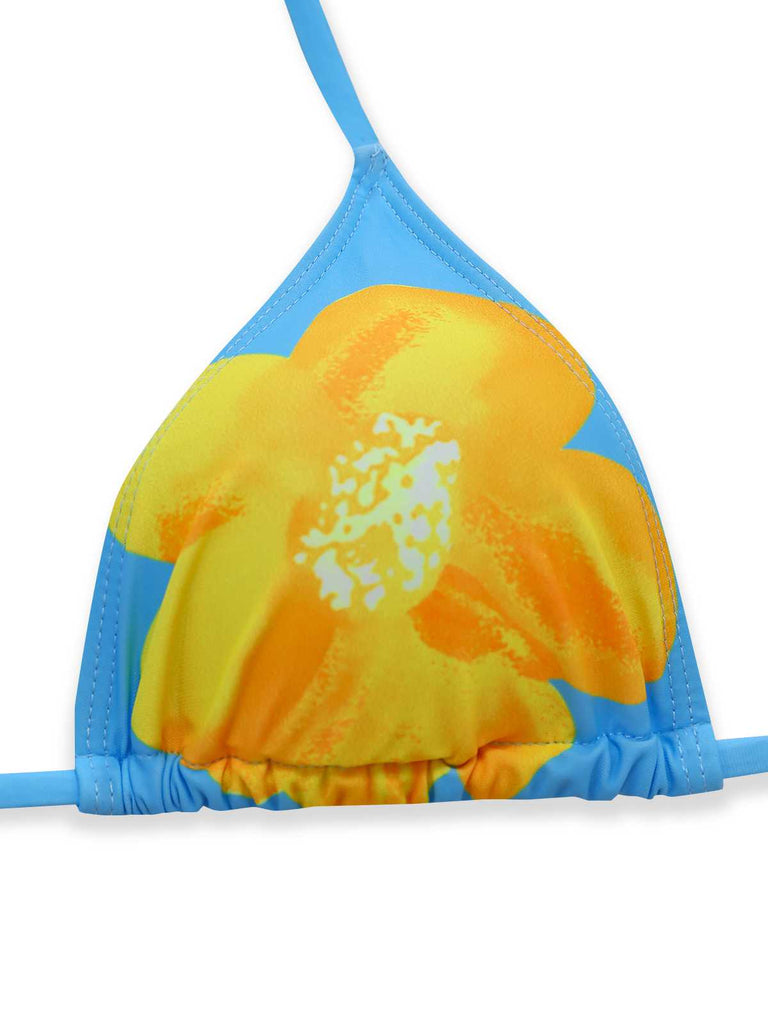 3PCS Ciel Bleu Floral Ensemble Bikini & Haut Court Années 1960 6