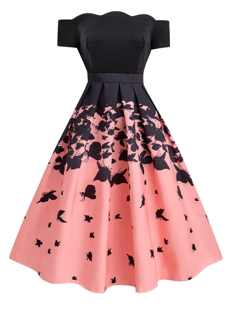 Robe Swing Vintage Années 50 Papillon Dos Nu Cocktail Pin Up