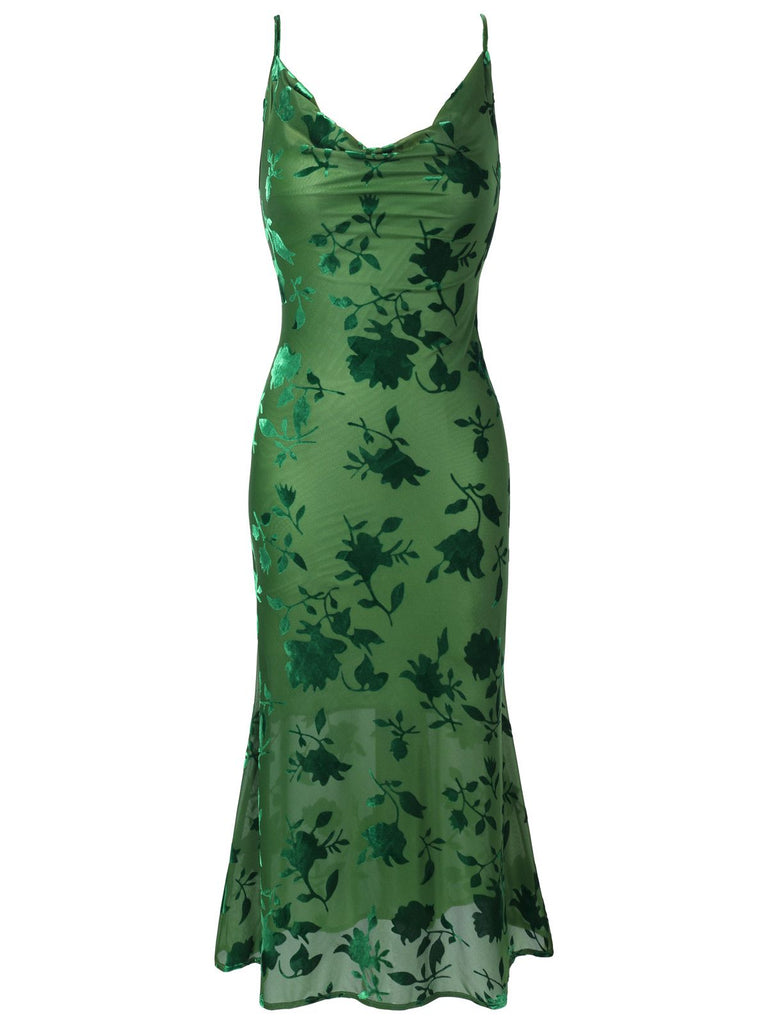 Robe Vintage à Fleurs Verte des Années 1960 Cocktail Chic