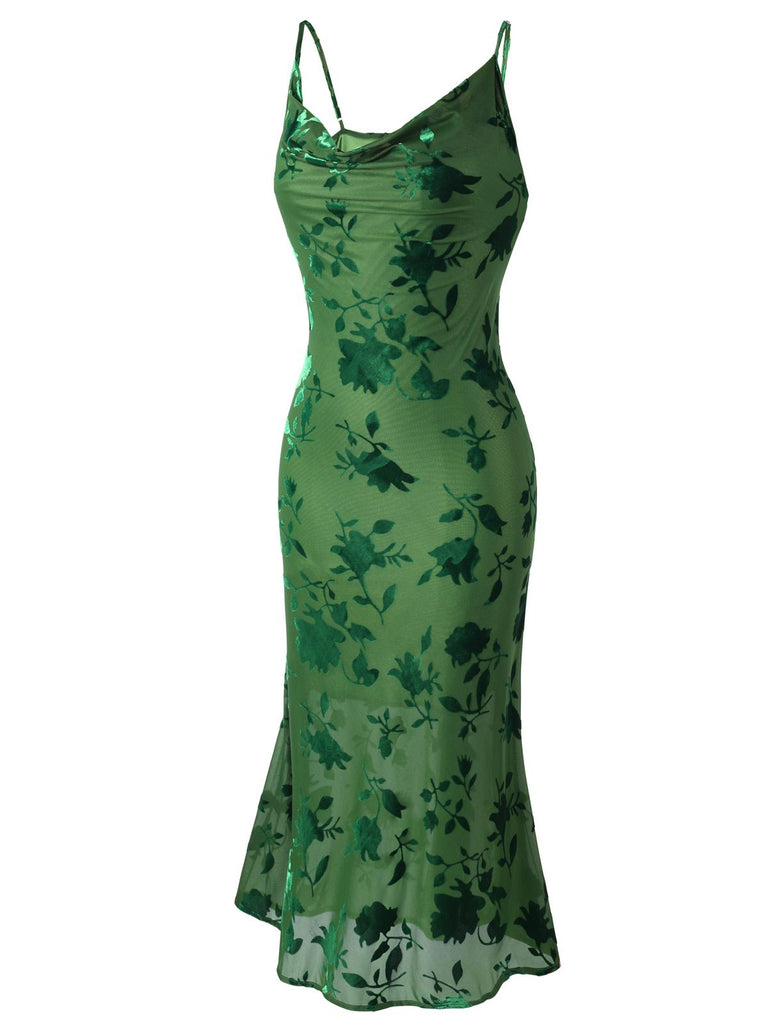 Robe Vintage à Fleurs Verte des Années 1960 Cocktail Chic