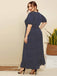 Robe bleu foncé à pois et col en V des années 1930 de grande taille