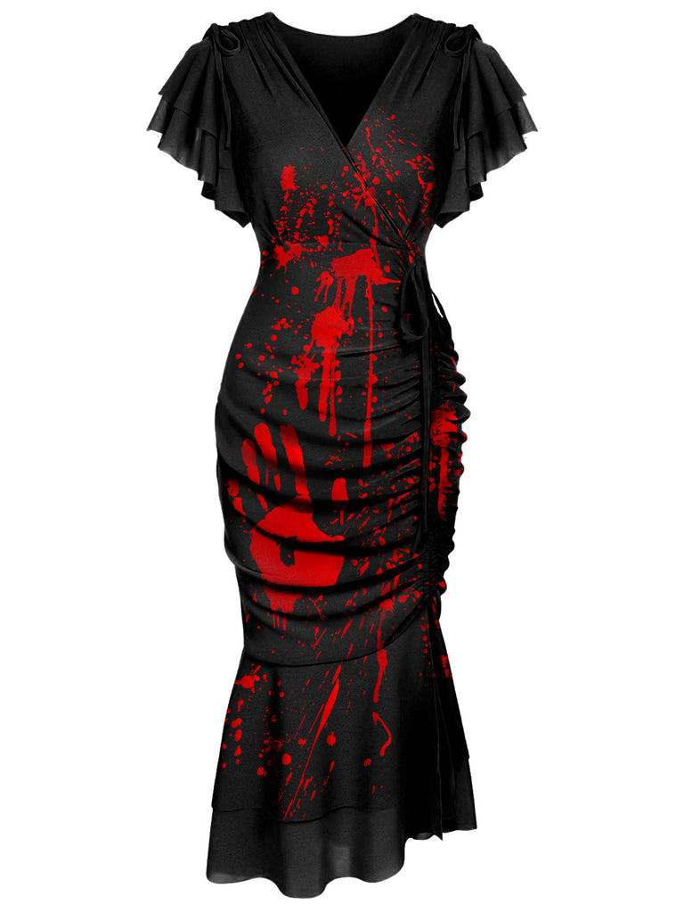 [Prévente] Robe queue de poisson noire à empreinte de sang des années 1930