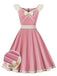 Robe trapèze rose années 50 avec col en cœur et nœud
