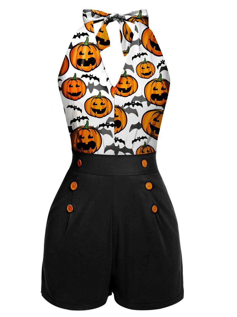 [Prévente] Combishort dos nu citrouille d'Halloween noire des années 1950