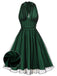 Robe en maille à pois dos nu de Noël verte des années 1950 Cocktail