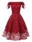 Robe Épaules Dénudées Flocon Neige Rouge Années 1950