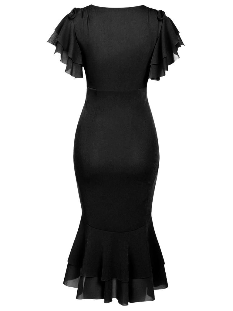 [Prévente] Robe queue de poisson noire à empreinte de sang des années 1930