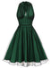 Robe en maille à pois dos nu de Noël verte des années 1950 Cocktail