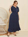 Robe bleu foncé à pois et col en V des années 1930 de grande taille