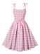 Robe rose grande taille à bretelles à carreaux des années 1950