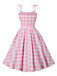 Robe rose grande taille à bretelles à carreaux des années 1950